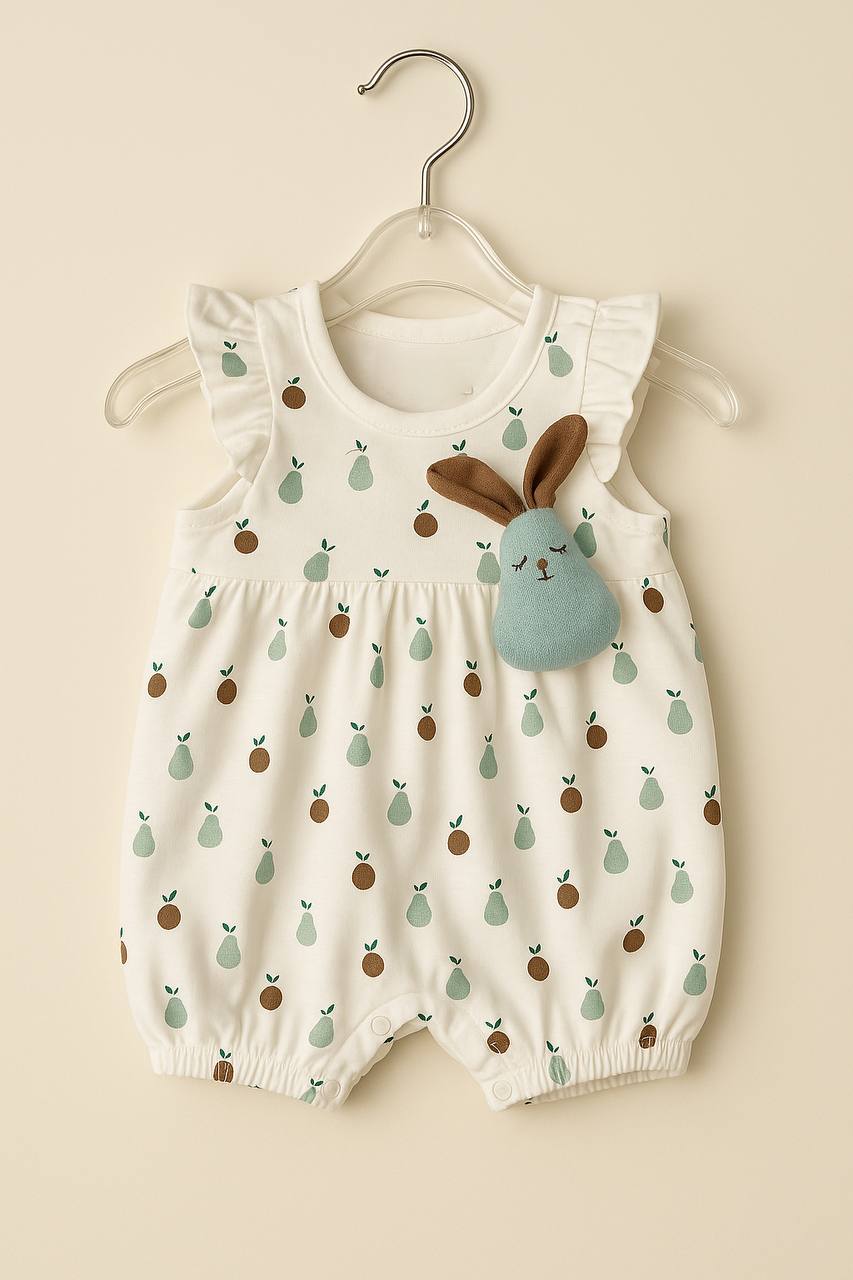 Mumbl Jumbl Fruit Print Rompers with Plush Bunny Detail