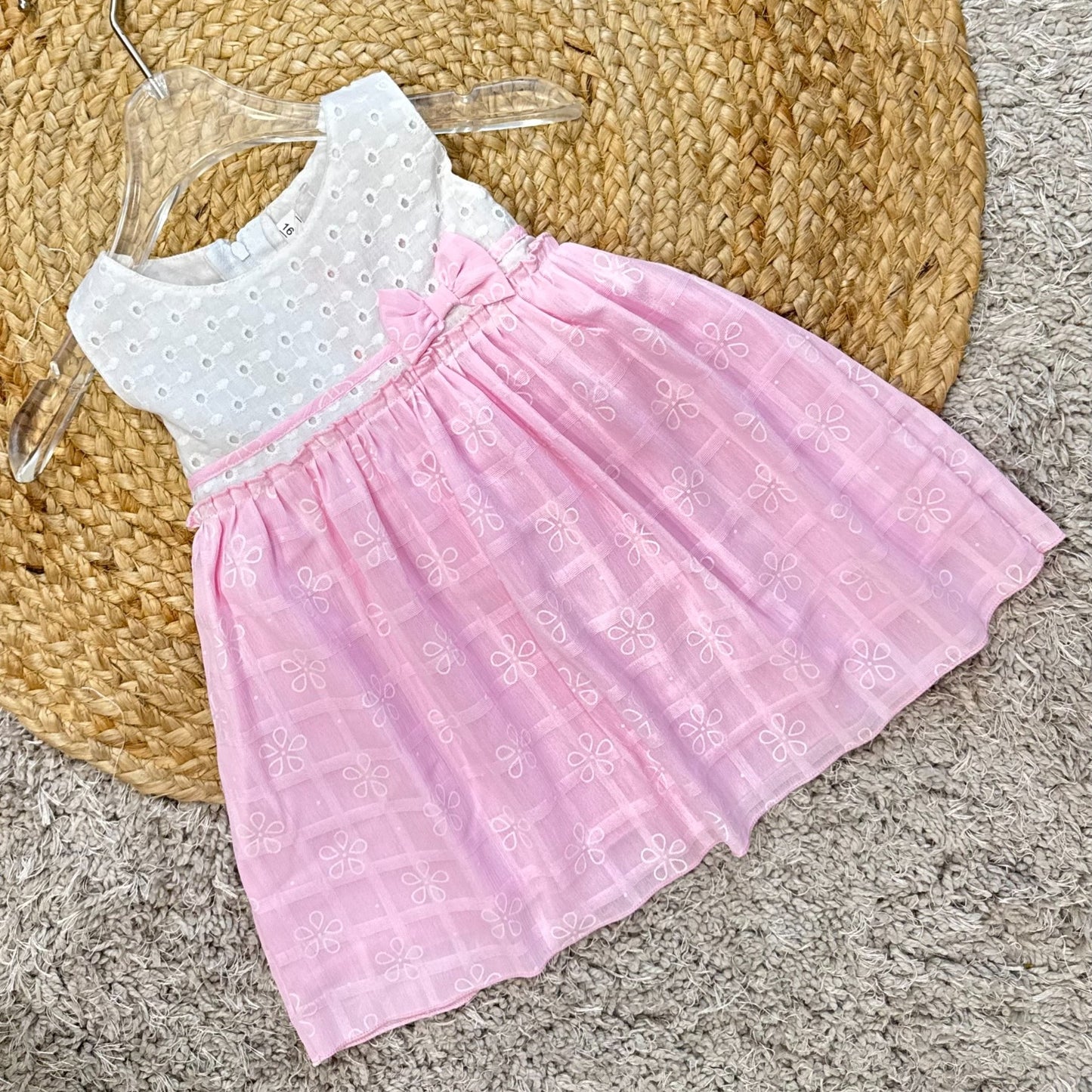 Embroidered Dress with Sheer Overlay Skirt