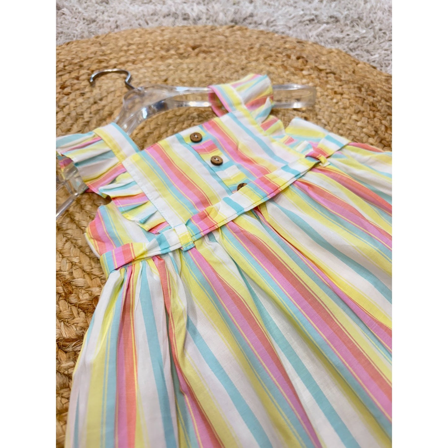 Rainbow Striped Dress with Front Button