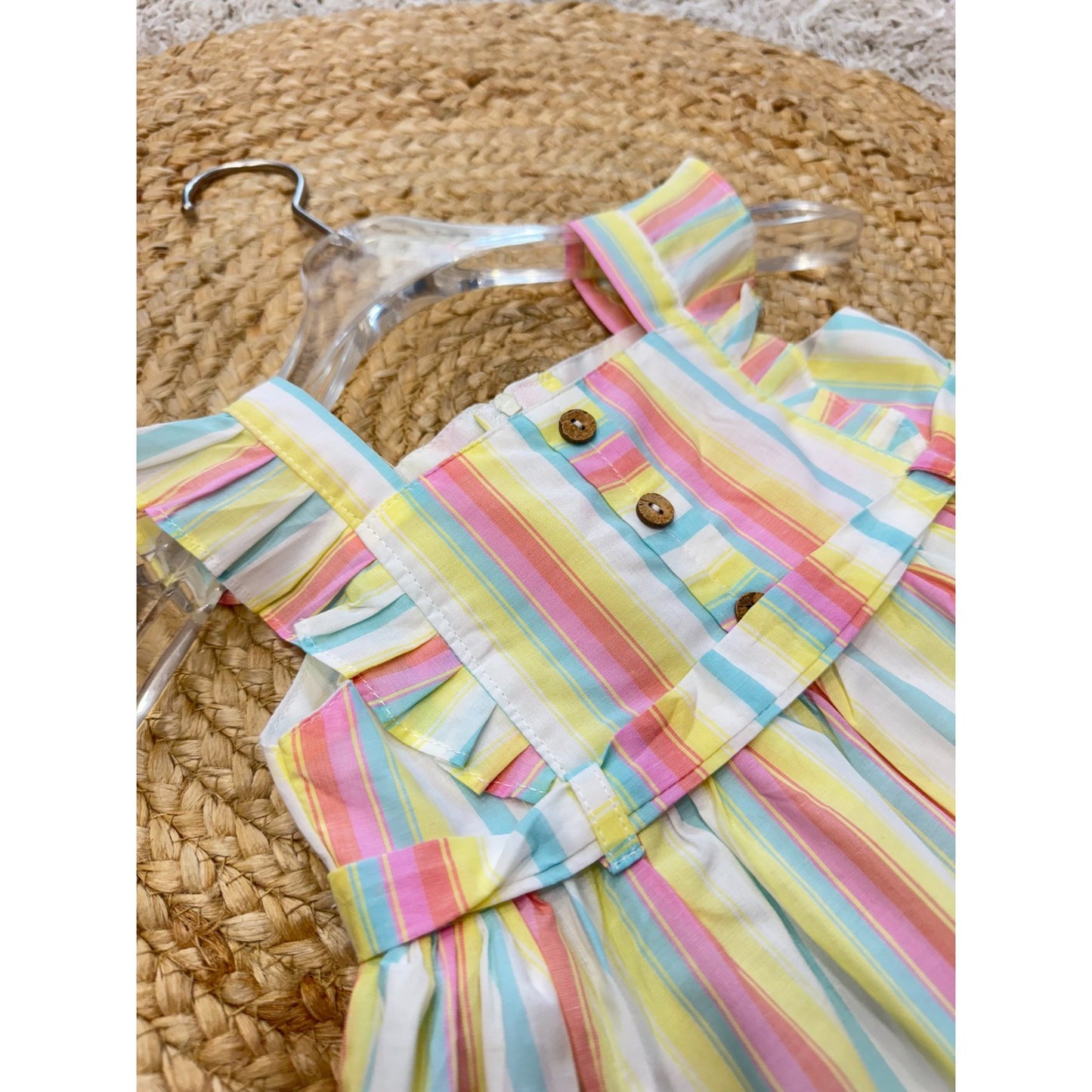 Rainbow Striped Dress with Front Button