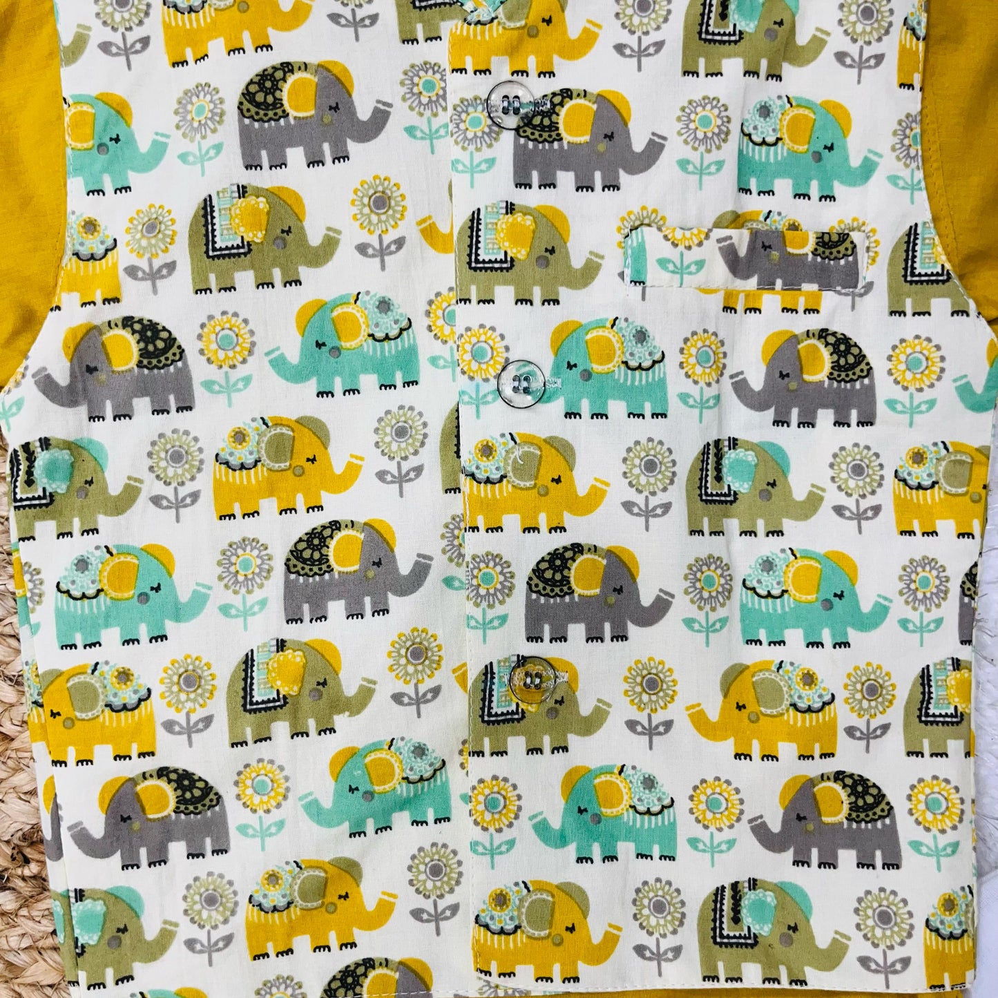 Cotton Boy's Jacket, Kurta And Pyjama Set - Yellow Color