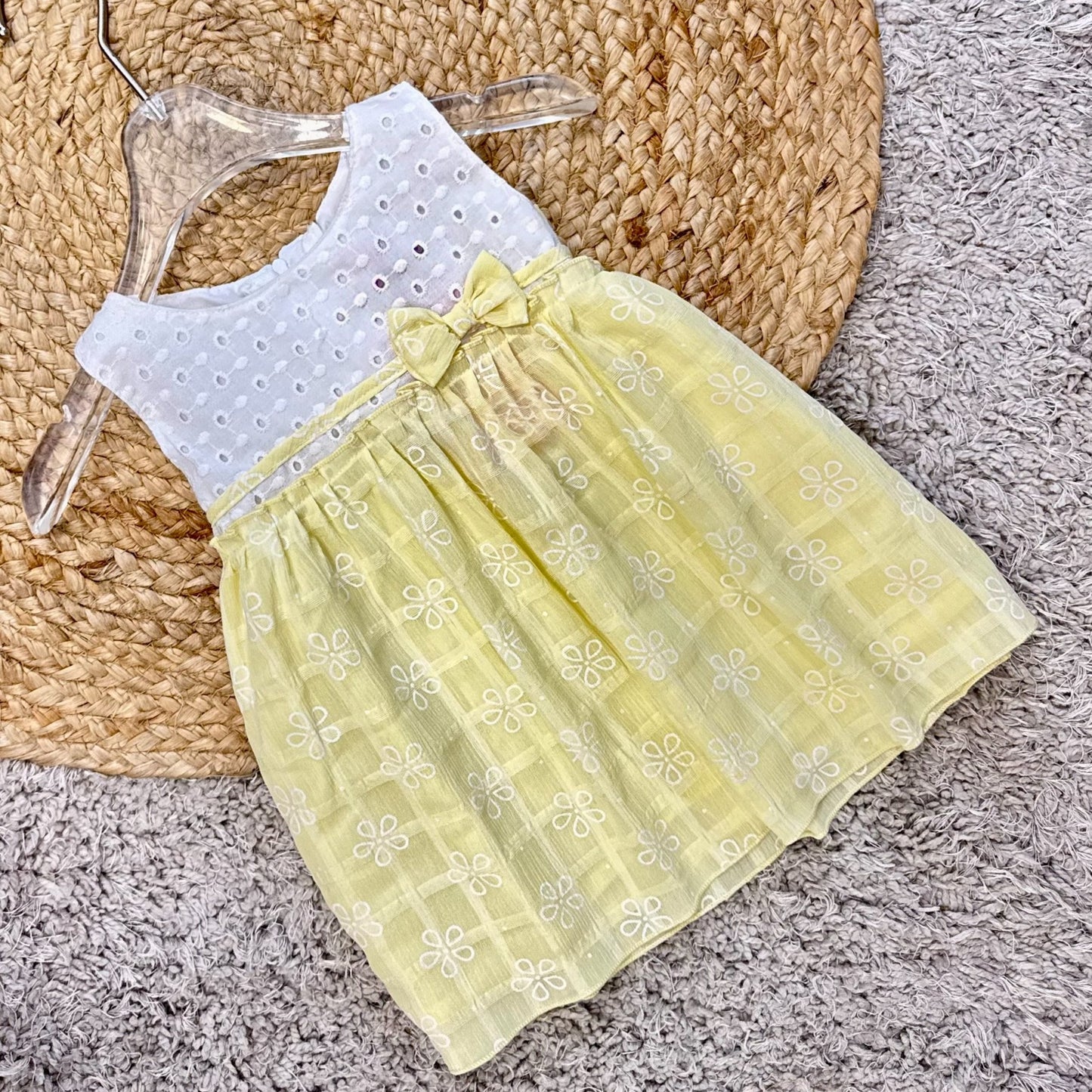 Embroidered Dress with Sheer Overlay Skirt