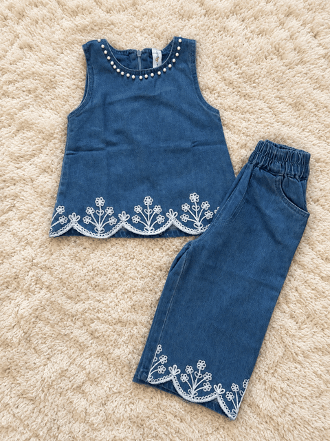Denim Blue Floral Co Ord Set