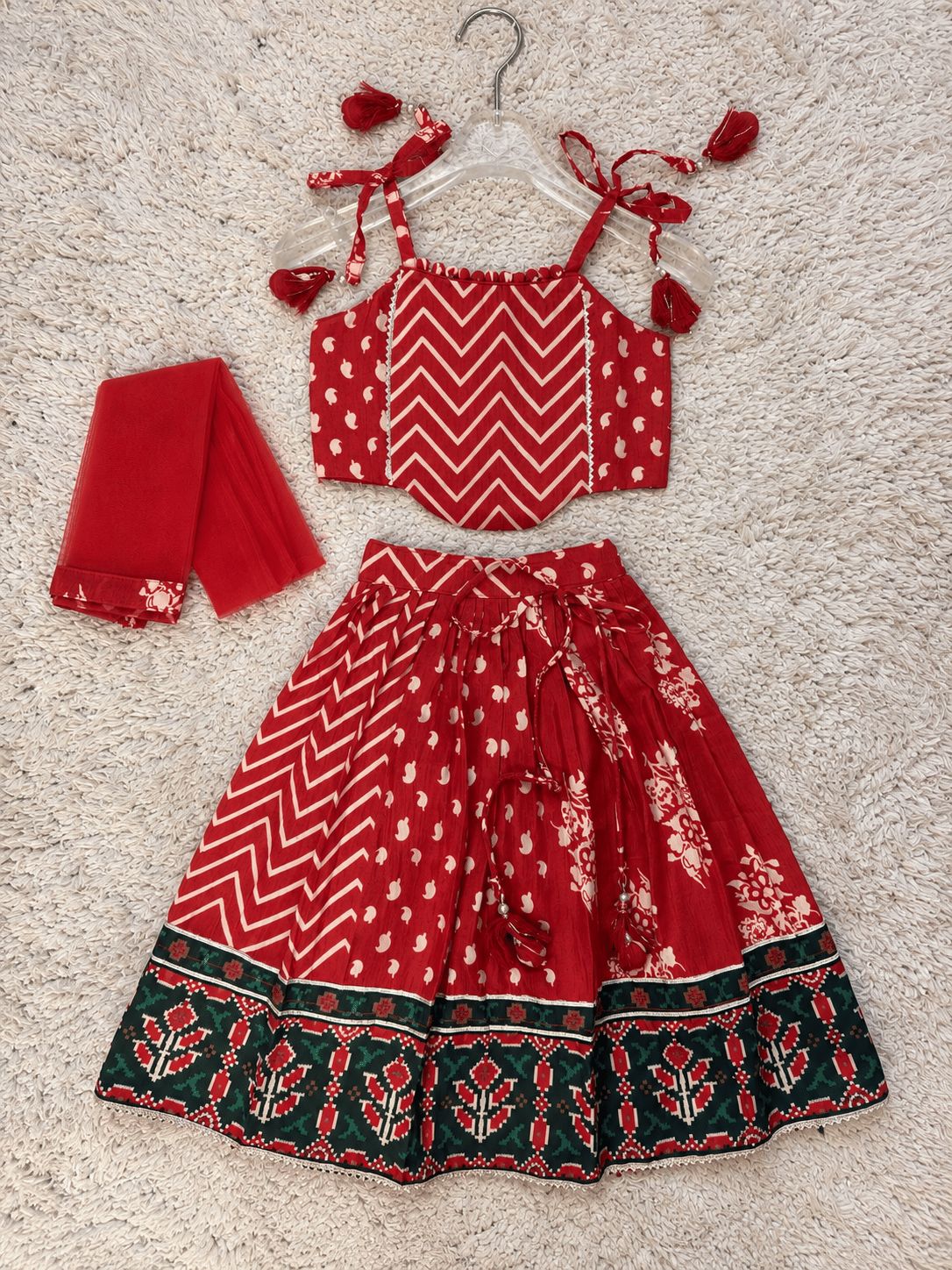 Crimson Chevron Festive Lehenga Set