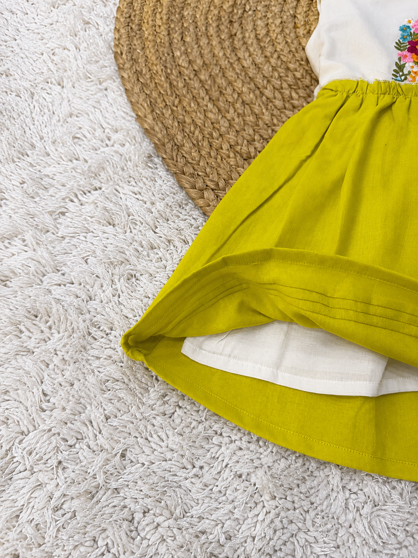 Rainbow Meadow Dress (Lime Green)