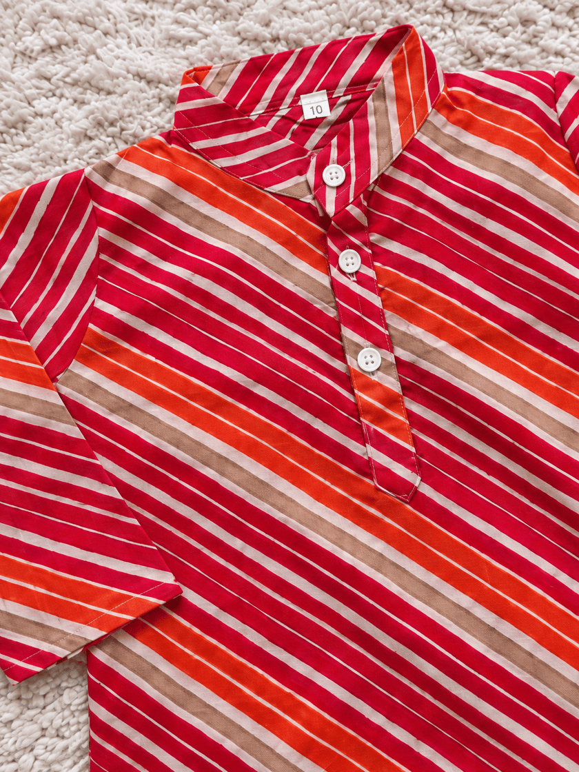 Crimson Sunset Stripe Kurta