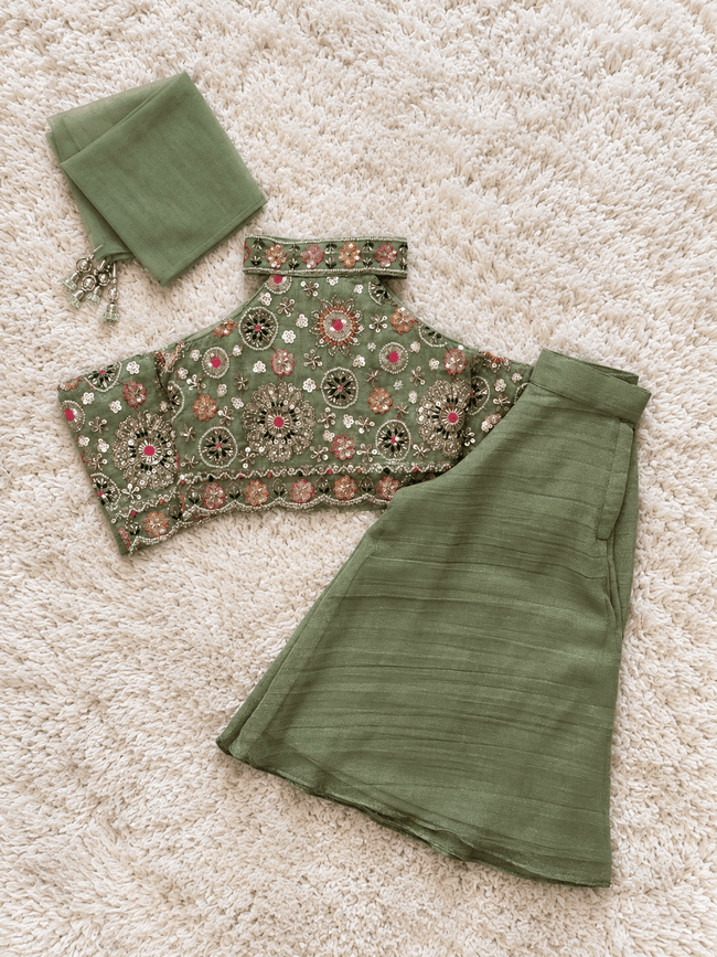 Sage Floral Embellished Sharara Set