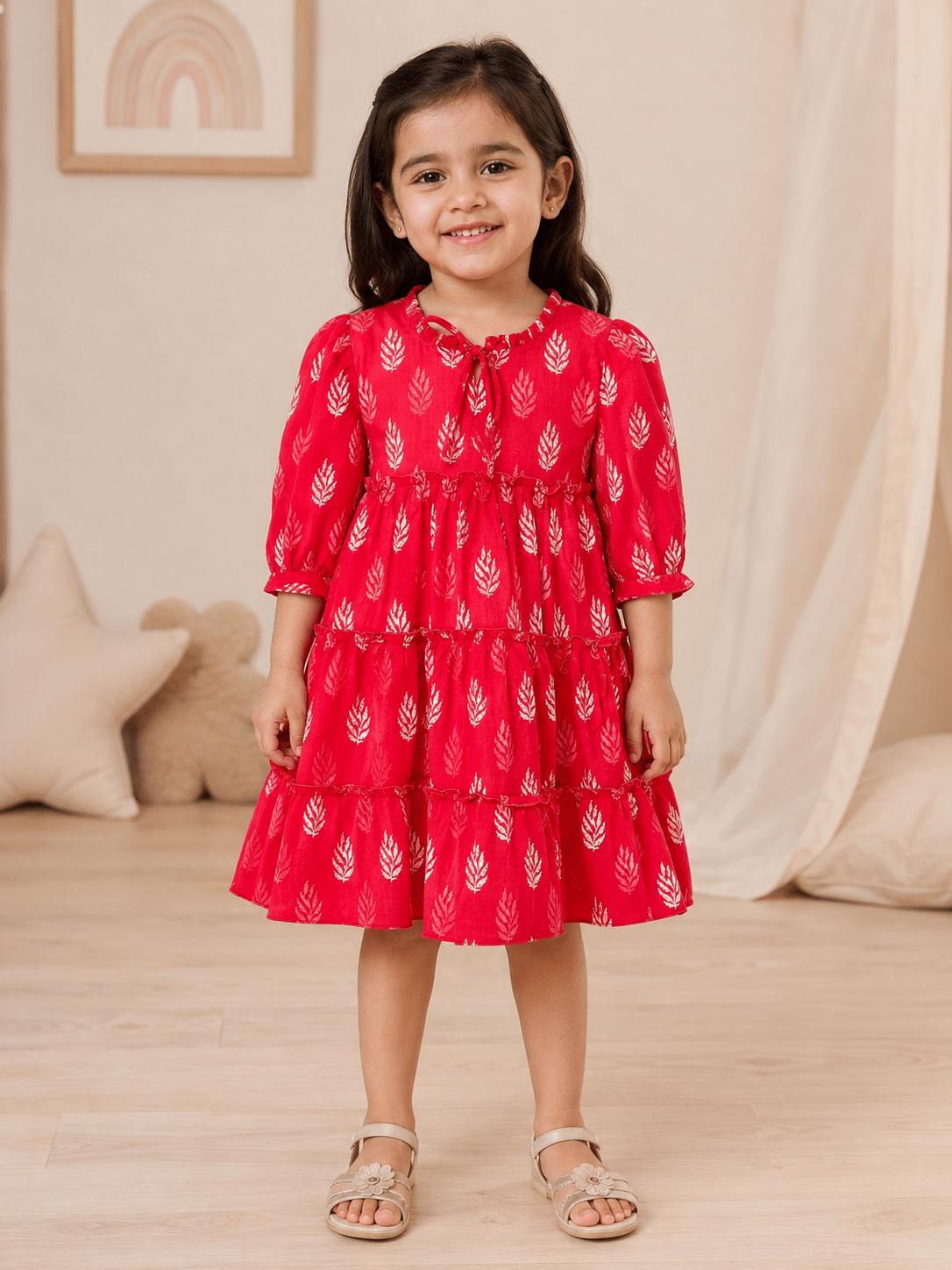 Crimson Leaf Tiered Dress