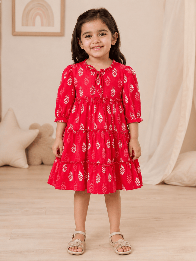 Crimson Leaf Tiered Dress