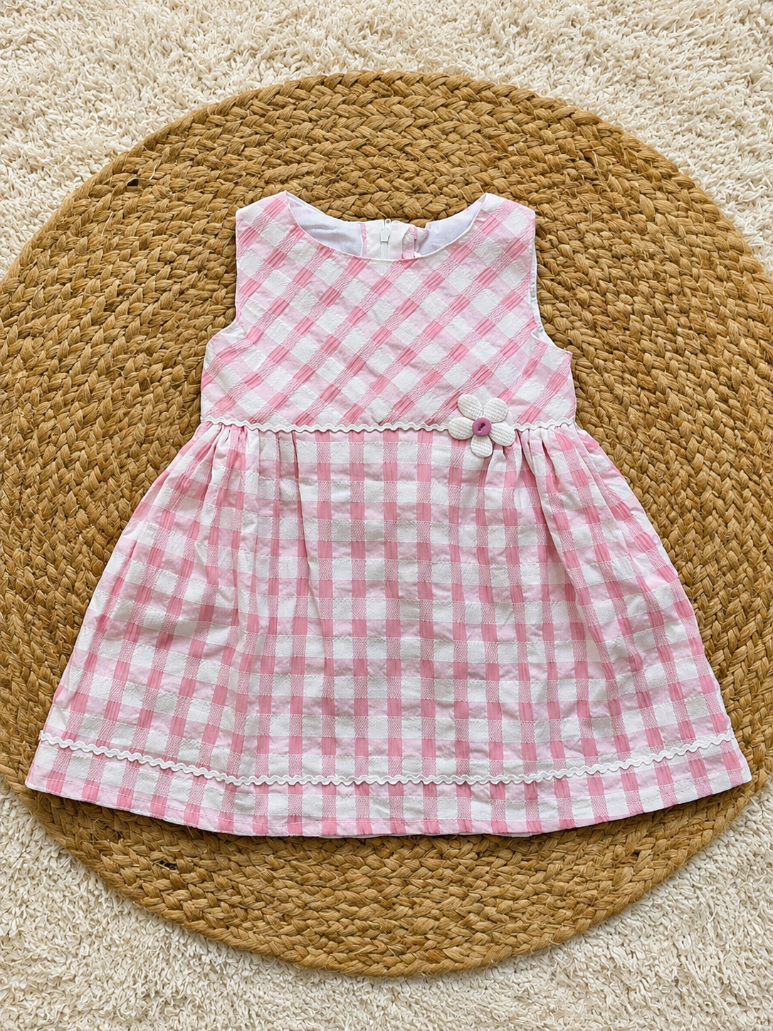 Blush Gingham Daisy Bow Dress