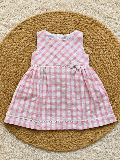 Blush Gingham Daisy Bow Dress