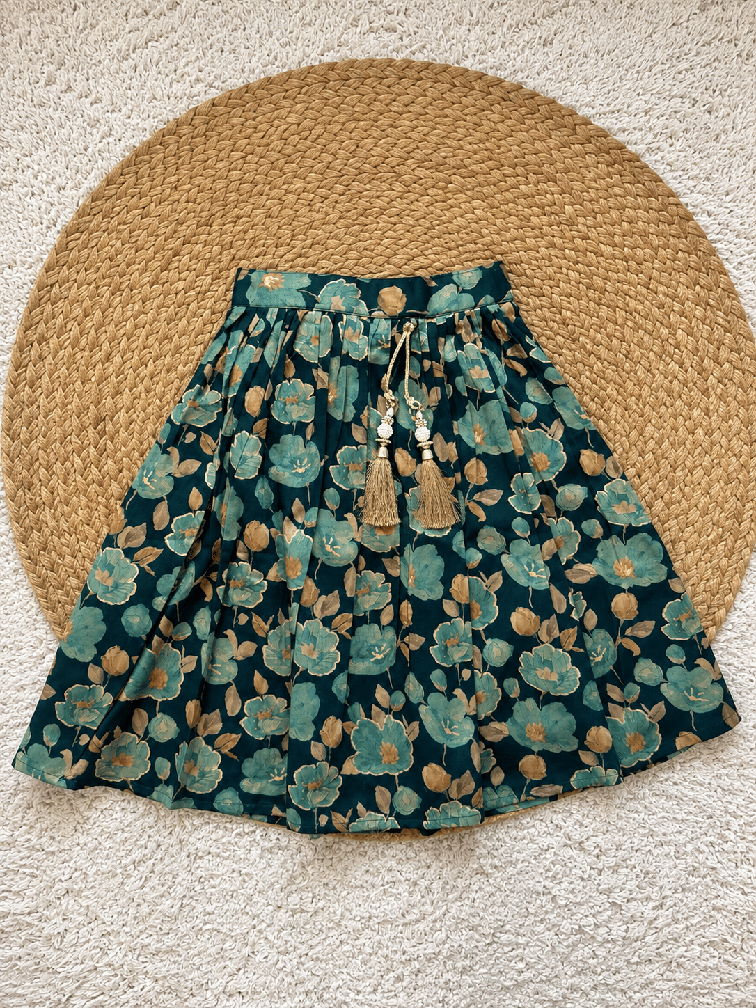 Teal Chanderi Pure Cotton Lehenga