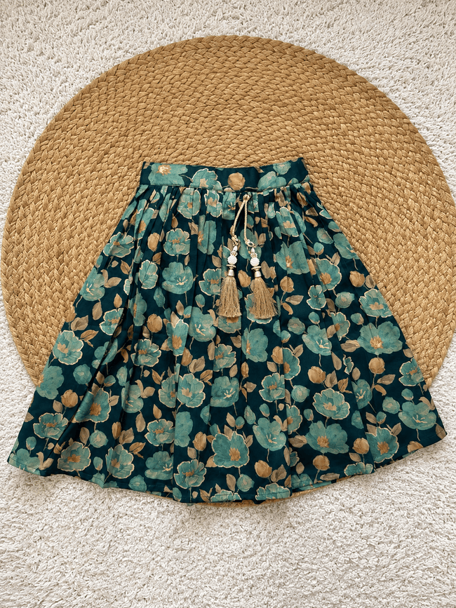 Teal Chanderi Pure Cotton Lehenga