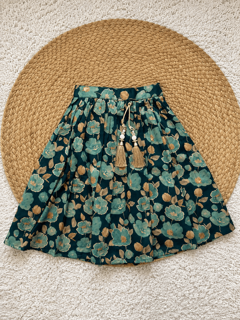 Teal Chanderi Pure Cotton Lehenga