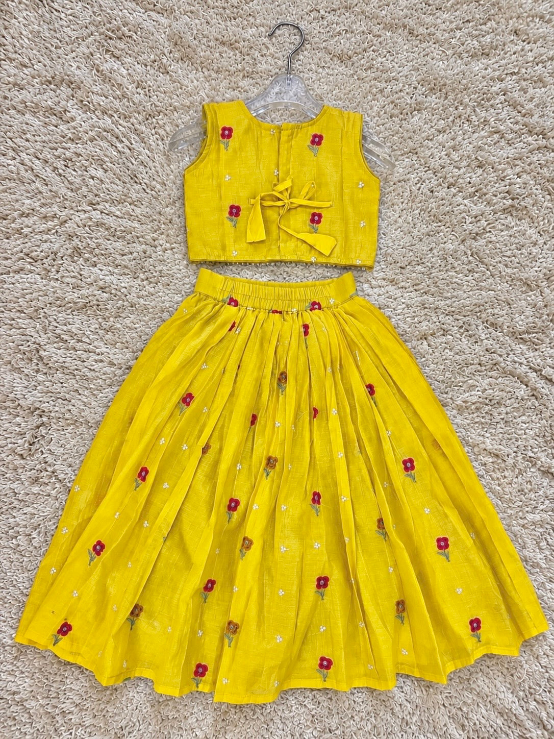 Sunshine Yellow Mul Cotton Embroidered Lehenga