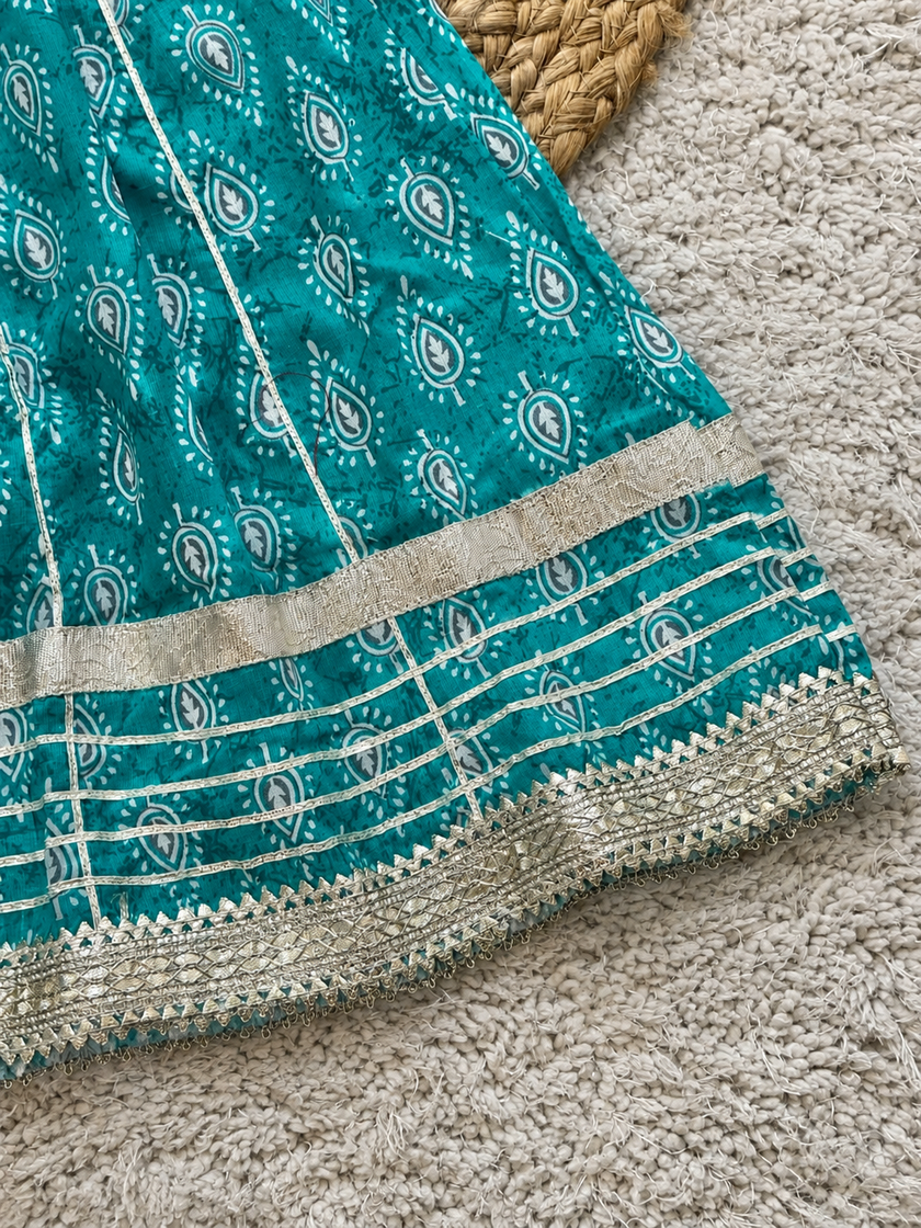 Turquoise Printed Cotton Lehenga Choli Set
