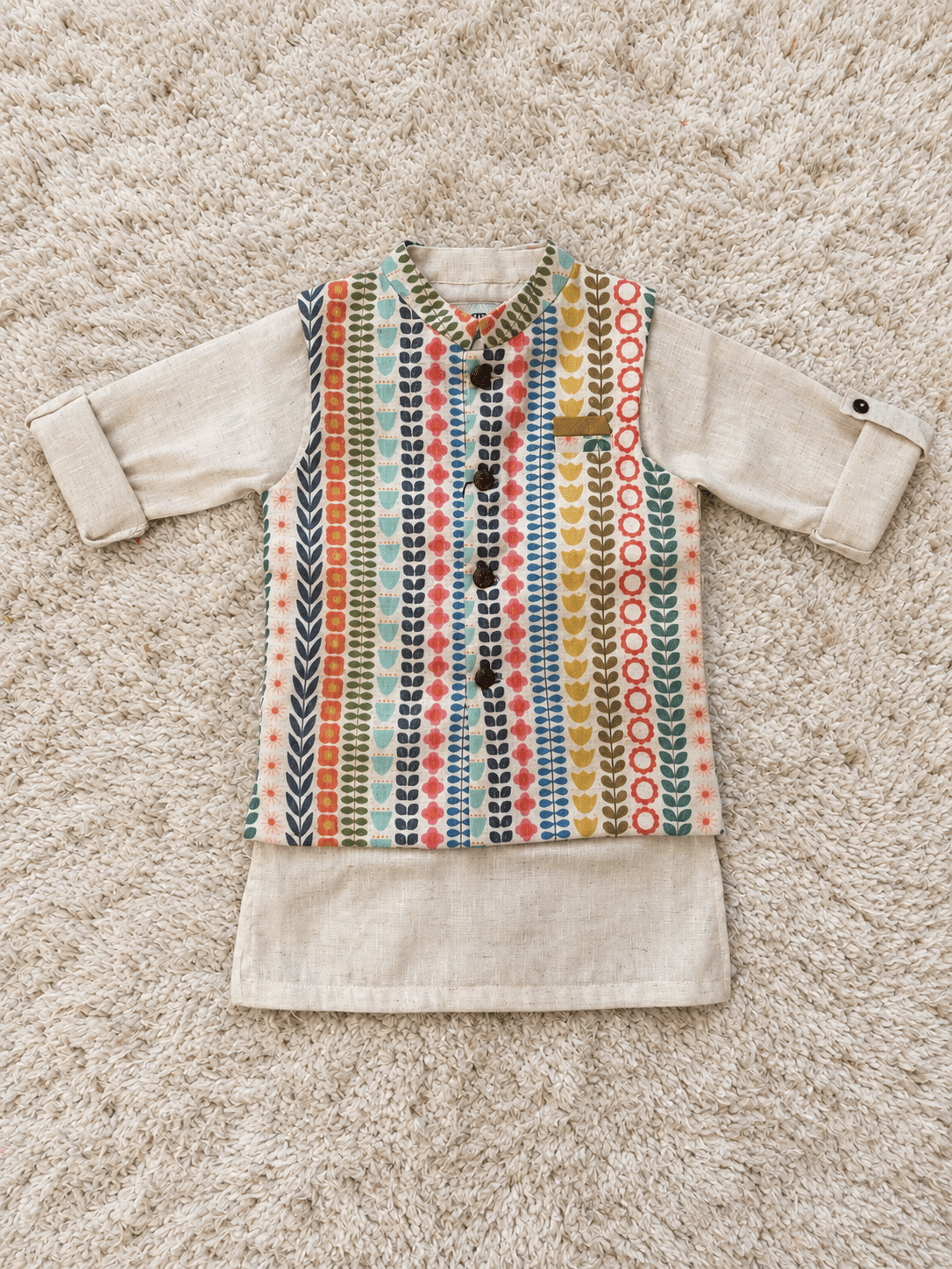 Ivory Folk Print Jacket Set