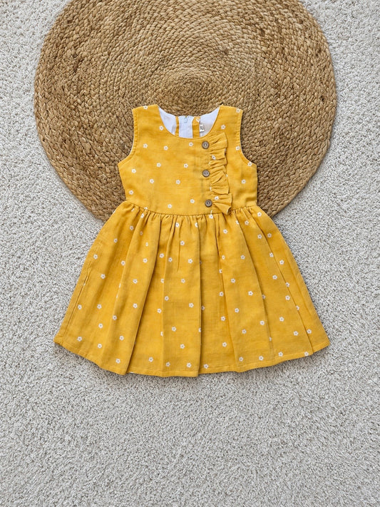 Mustard Floral Muslin Dress