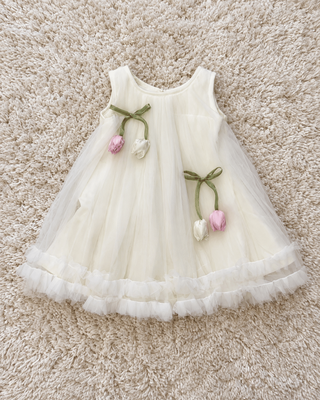 Ivory Tulip Bow Ruffle Dress
