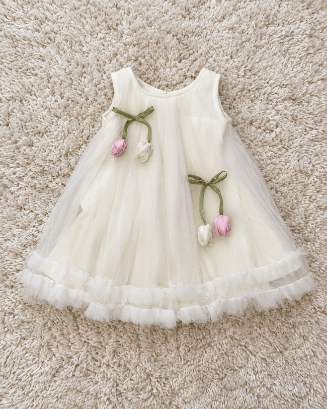 Ivory Tulip Bow Ruffle Dress