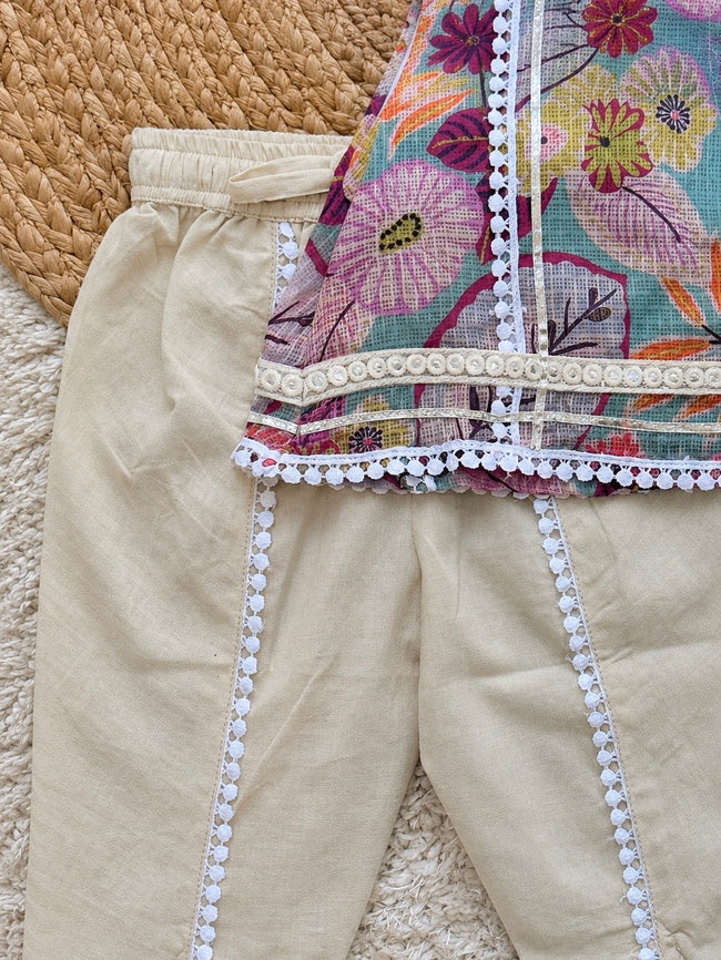 Sage Floral Dhoti Set