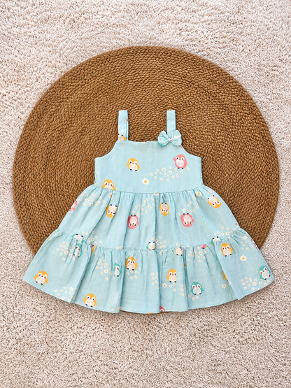 Owl Print Muslin Dress