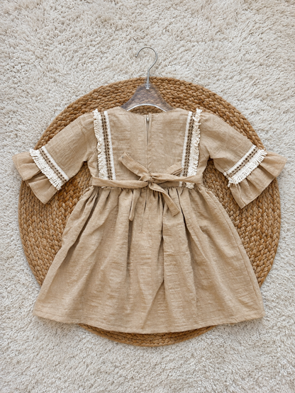 Sand Daisy Lace Trim Dress