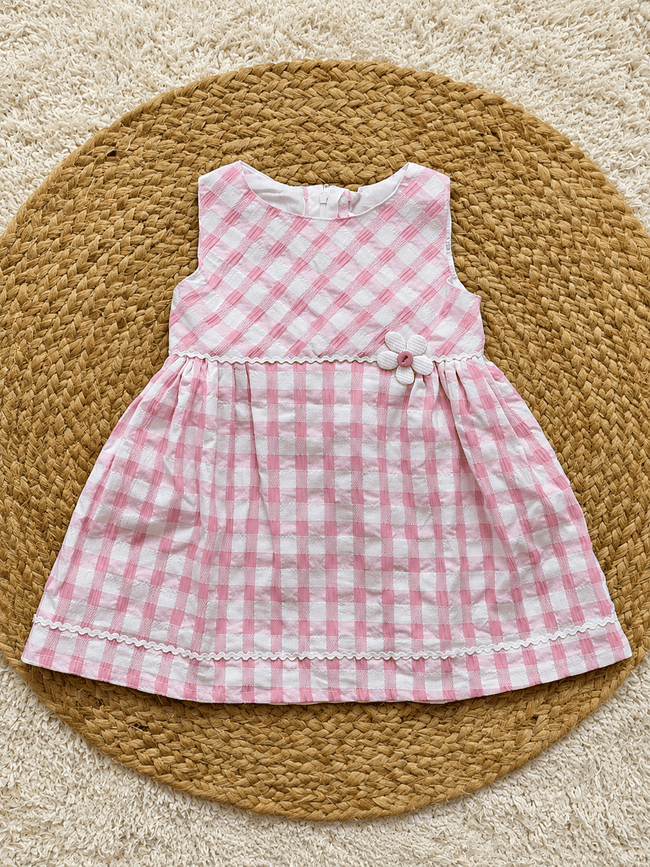 Blush Gingham Daisy Bow Dress