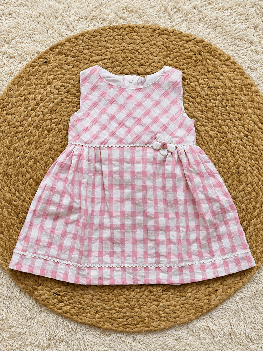 Blush Gingham Daisy Bow Dress