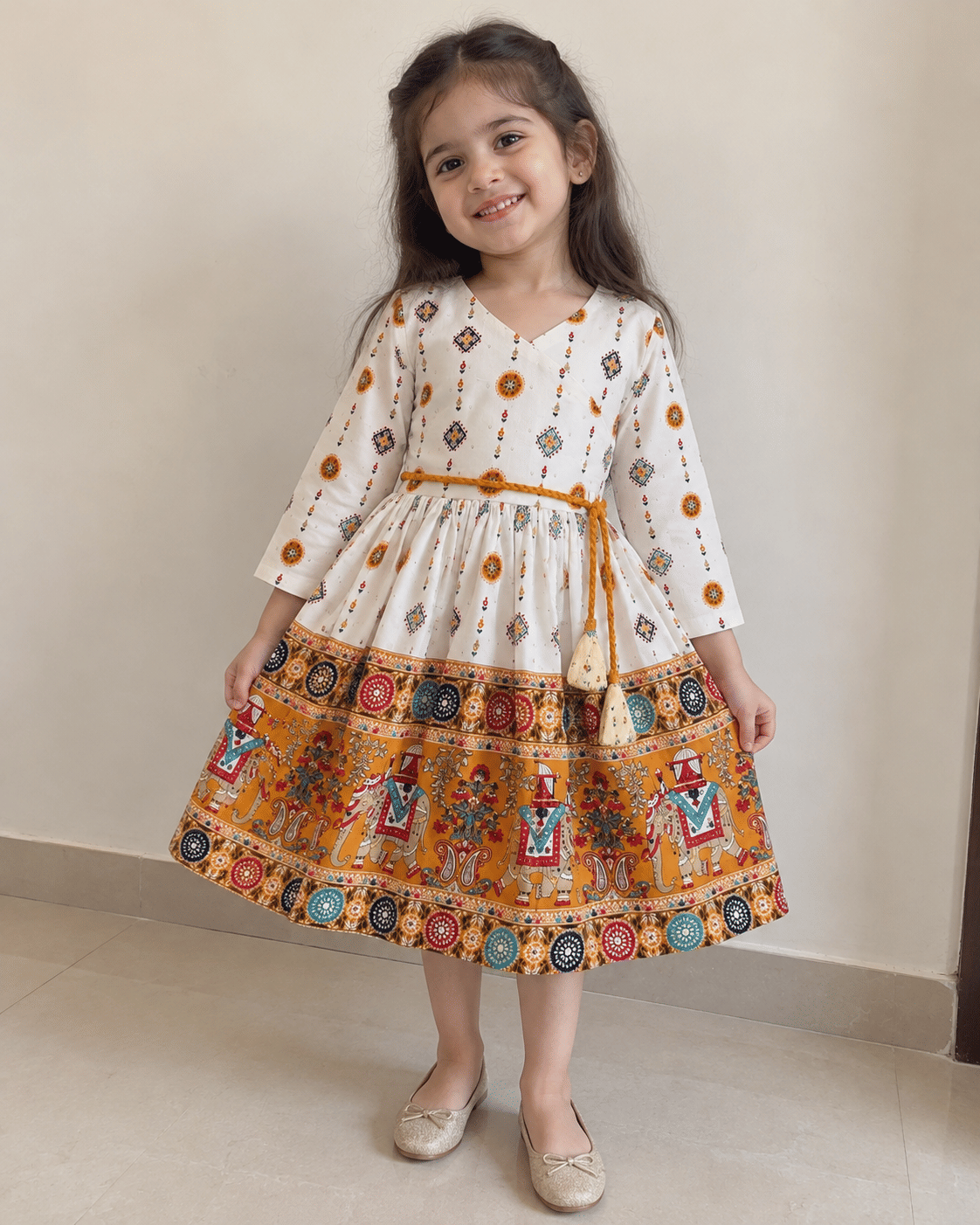 Mustard Elephant Print Dress