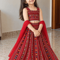 Crimson Geometric Rayon Cotton Lehenga