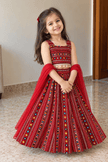 Crimson Geometric Rayon Cotton Lehenga