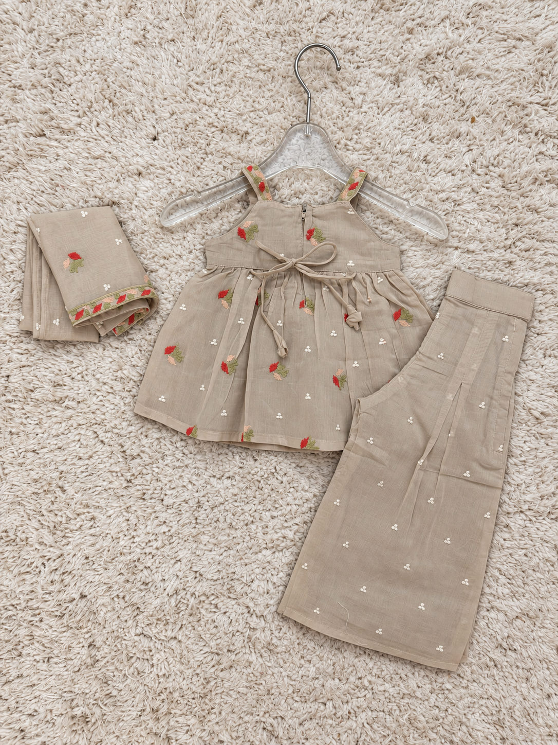 Beige Rose Embroidered Sharara Set