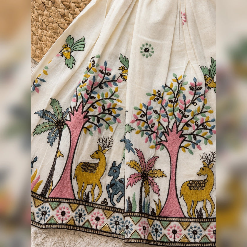 Ivory Folk Embroidered Lehenga