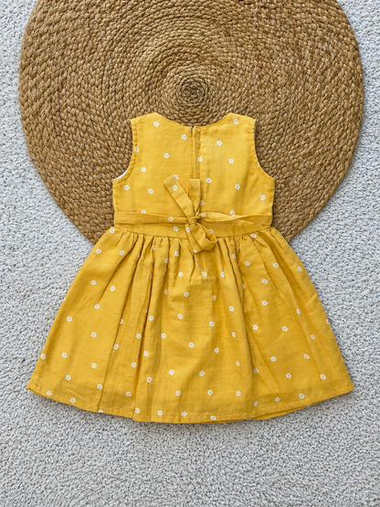 Mustard Floral Muslin Dress