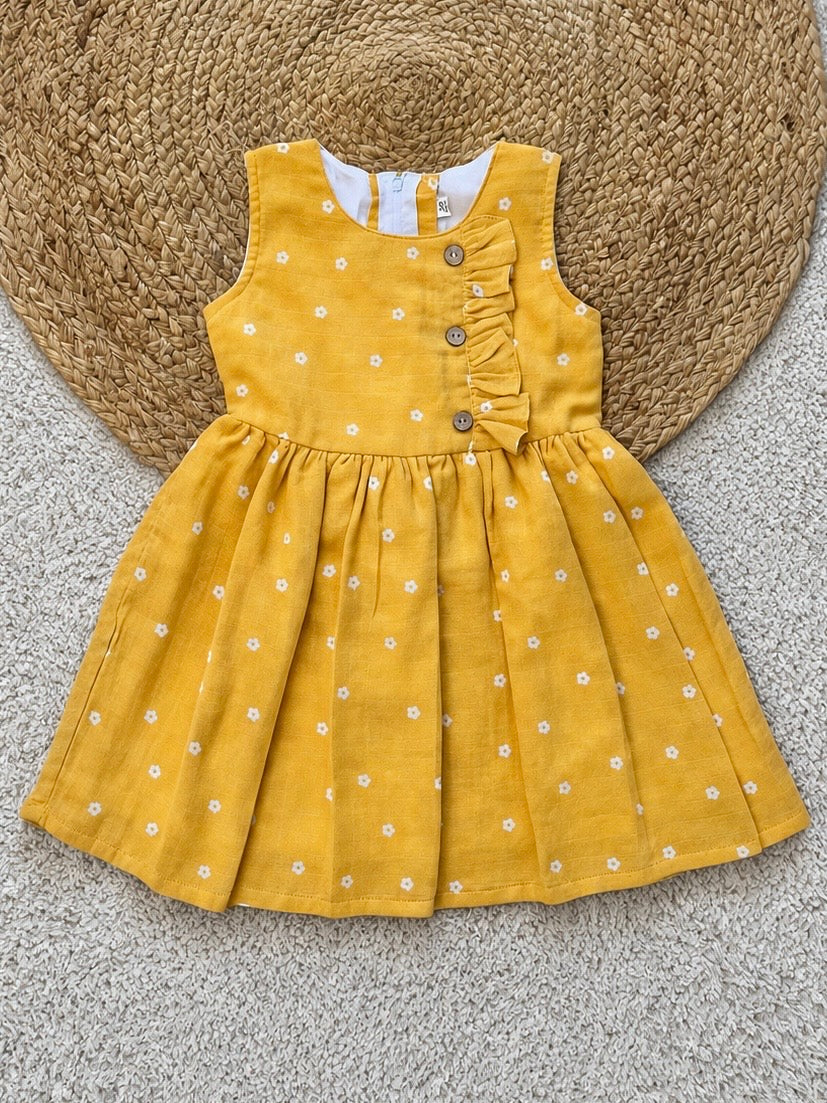 Mustard Floral Muslin Dress
