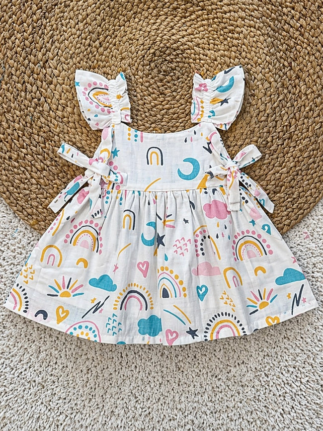 Rainbow Print Cotton Tie-Strap Dress