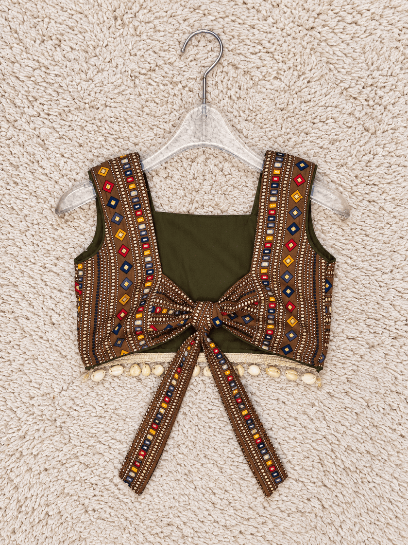 Brown Geometric Rayon Cotton Lehenga
