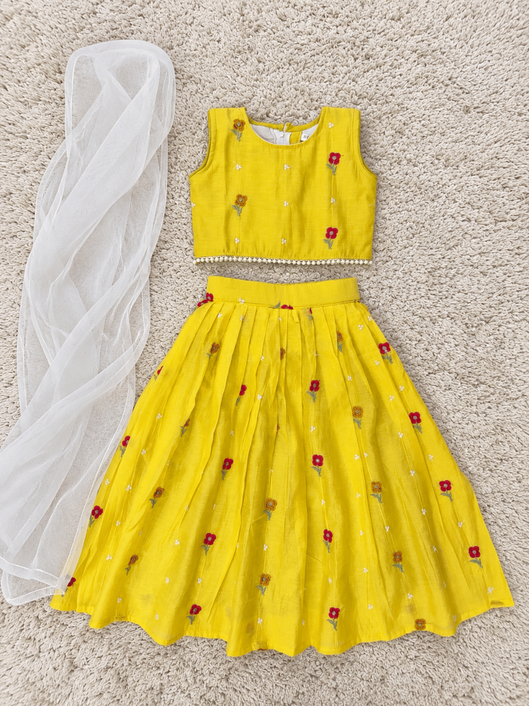 Sunshine Yellow Mul Cotton Embroidered Lehenga