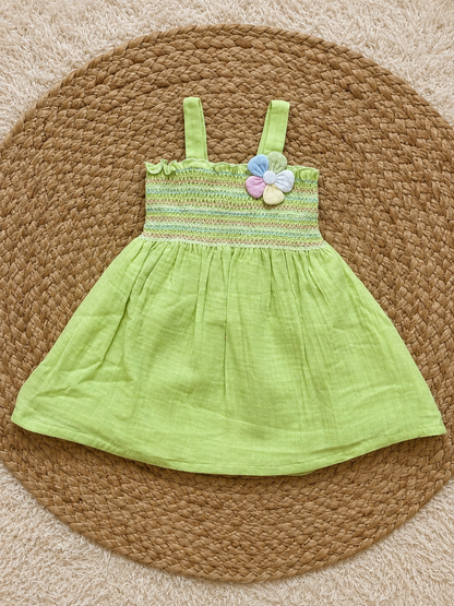 Lime Rainbow Flower Smocked Dress