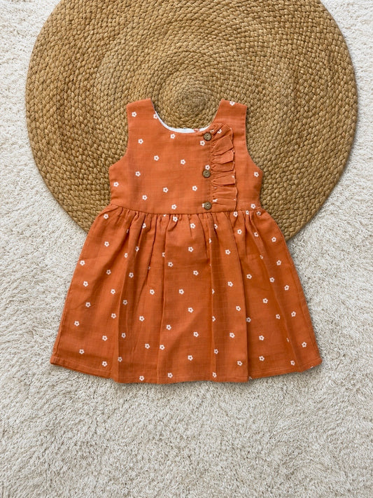 Rust Floral Muslin Dress