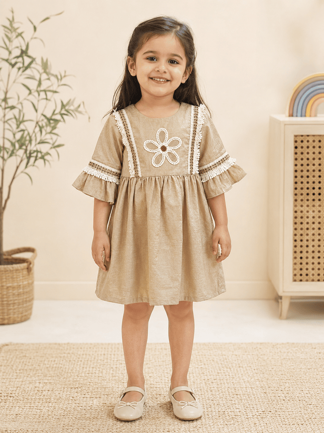Sand Daisy Lace Trim Dress