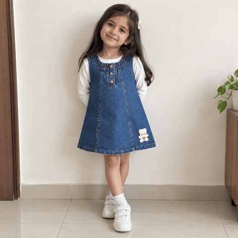 Denim Blue Teddy Pinafore Dress
