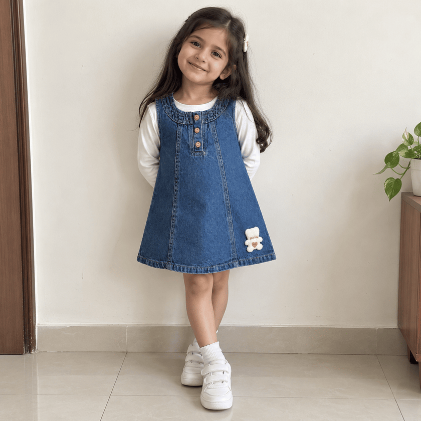 Denim Blue Teddy Pinafore Dress