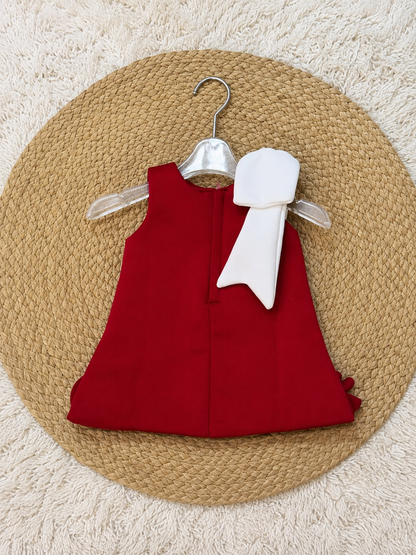 Crimson Ivory Statement Bow Dress