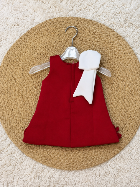 Crimson Ivory Statement Bow Dress