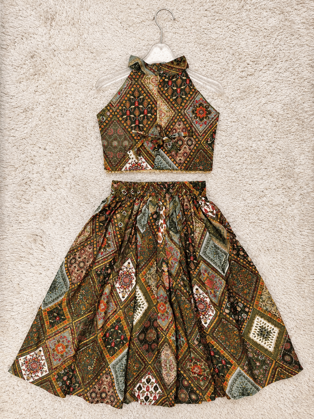 Olive Green Rayon Cotton Lehenga