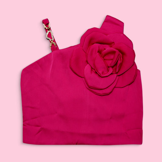 Girls Satin Rose Attached Red Colour Party Wear Top