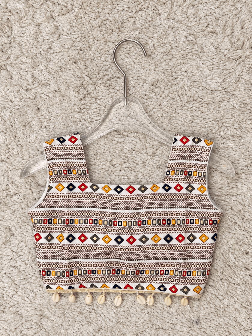 Ivory Geometric Rayon Cotton Lehenga