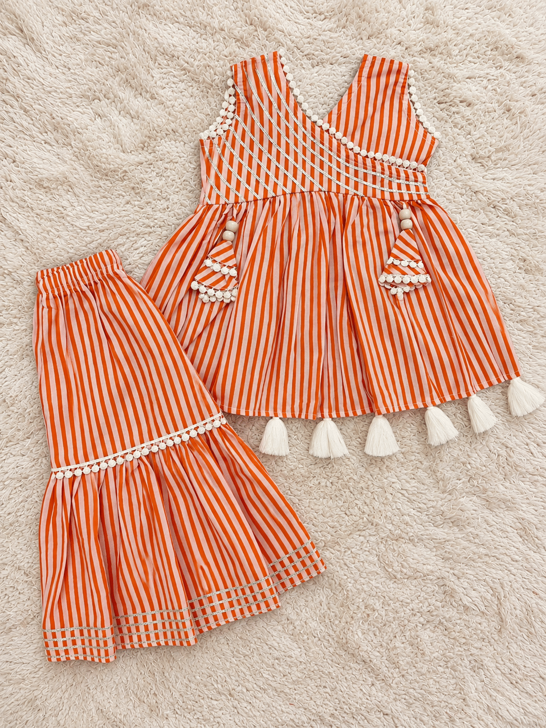 Orange Stripe Pure Cotton Sharara